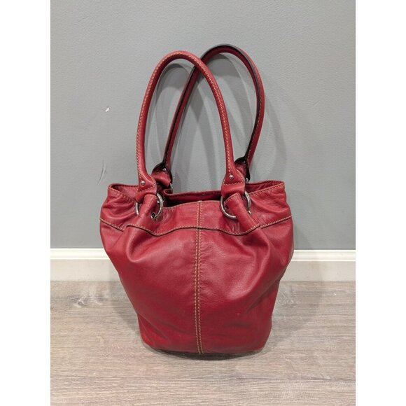 Tignanello Dark Red Leather Large Roomy Three Compartment Tote Bag Purse - Picture 1 of 16